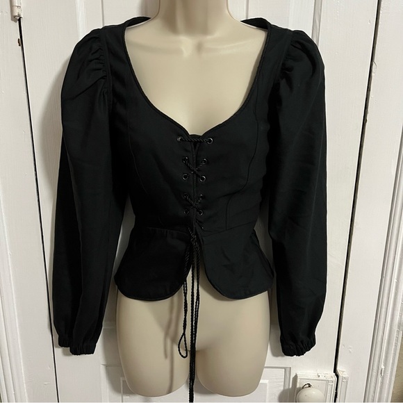 L'Academie The Lauren Black Corset Blouse XXS M2 - Picture 2 of 10